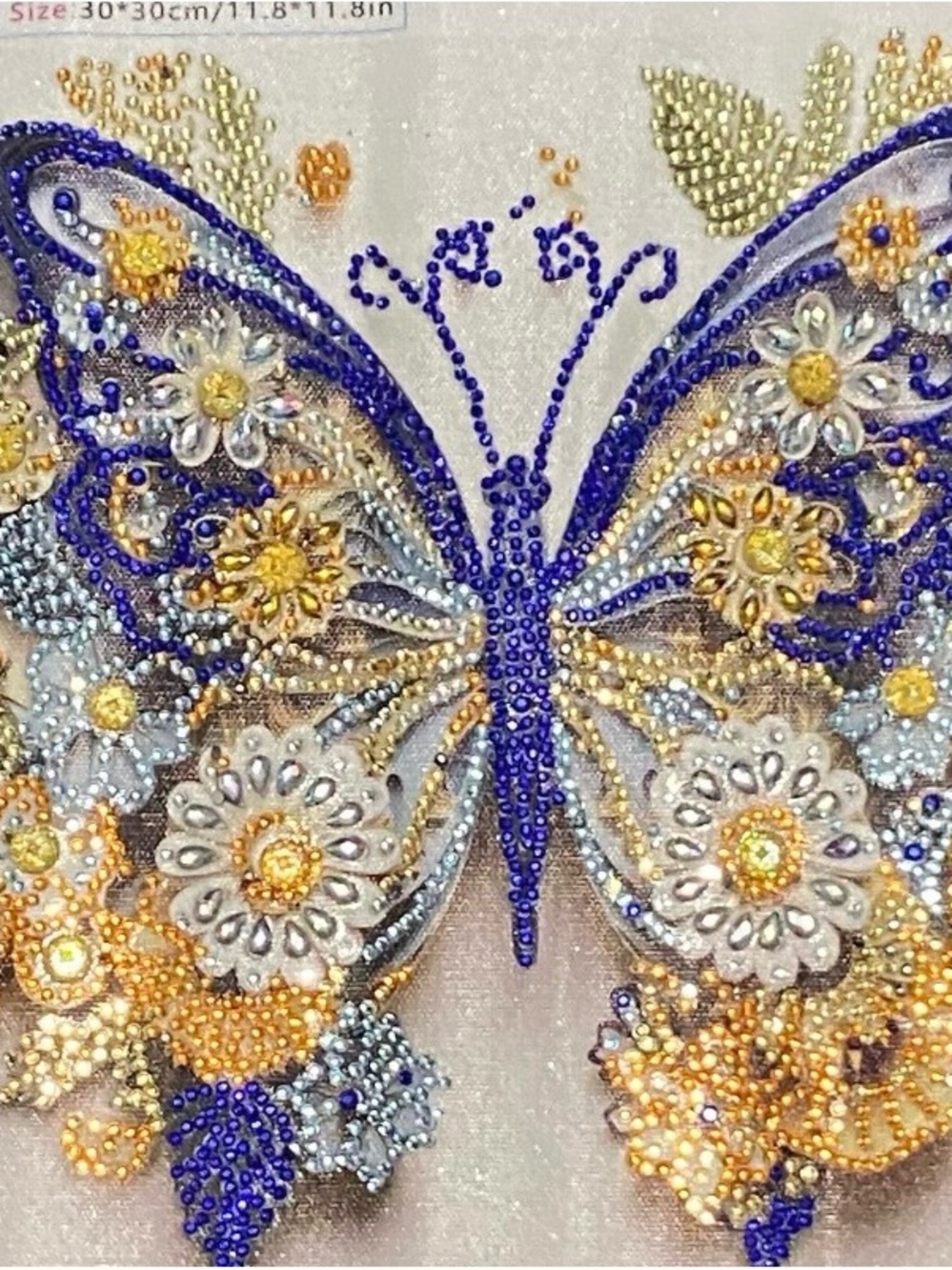Beaded Butterfly Wall Art in Blue and Gold